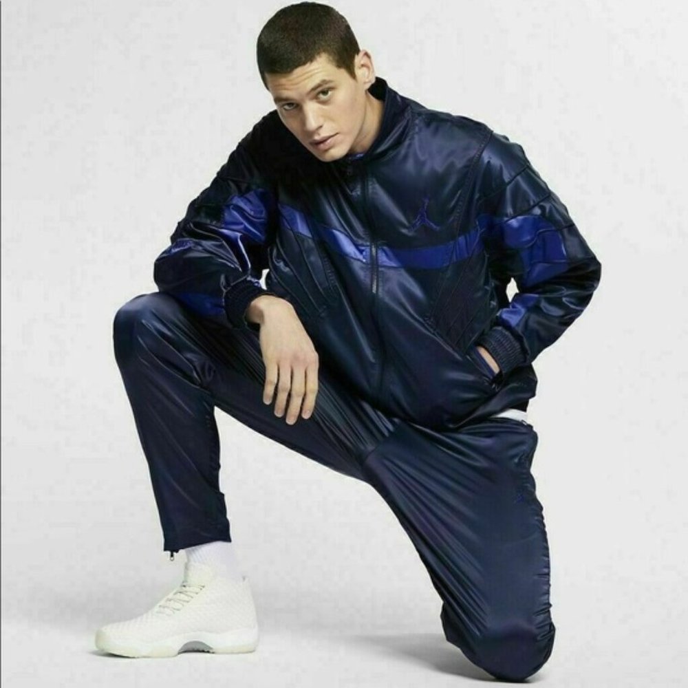 Nike Men’s Air Jordan 5 Satin Full Zip Jacket Blue Purple Size Small
